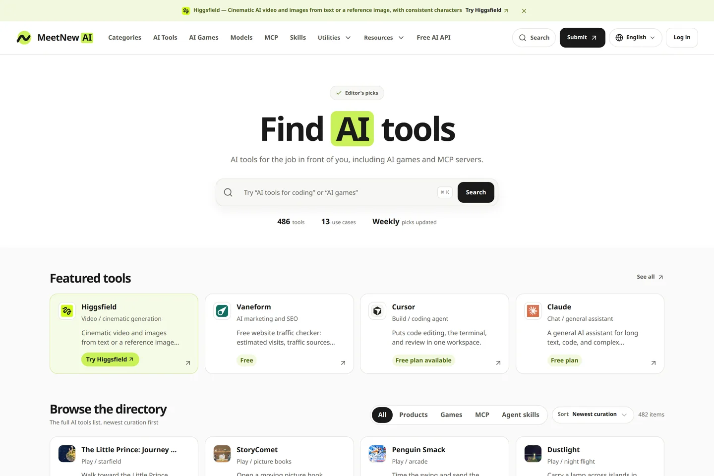 MeetNewAI AI tool search and directory