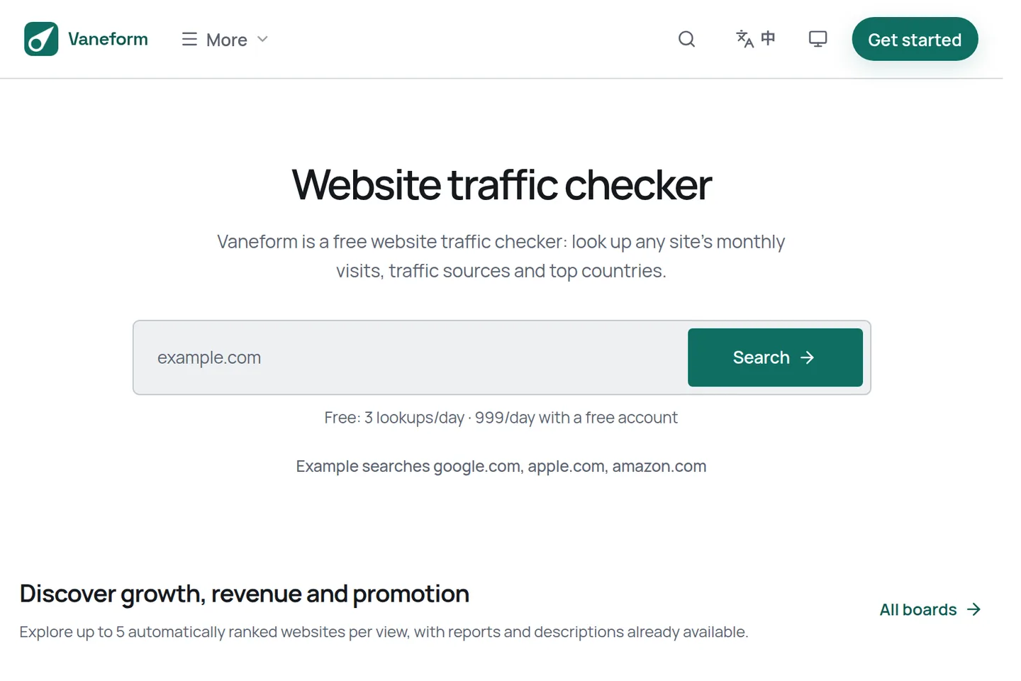 Vaneform website traffic lookup